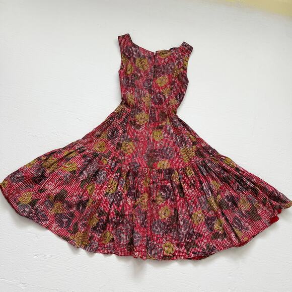 Vintage 50s Handmade Floral Fit & Flare Dress Bow Front, Size XXS - Picture 6 of 7